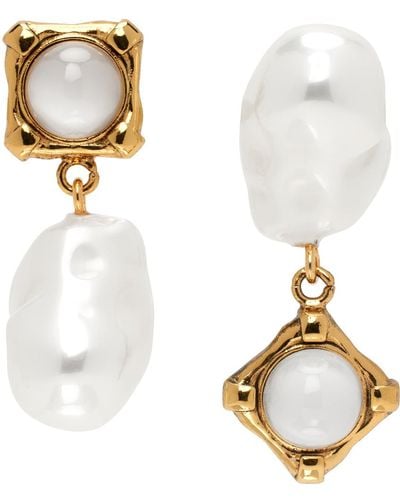 Erdem Gold Pearl & Stone Drop Earrings - White