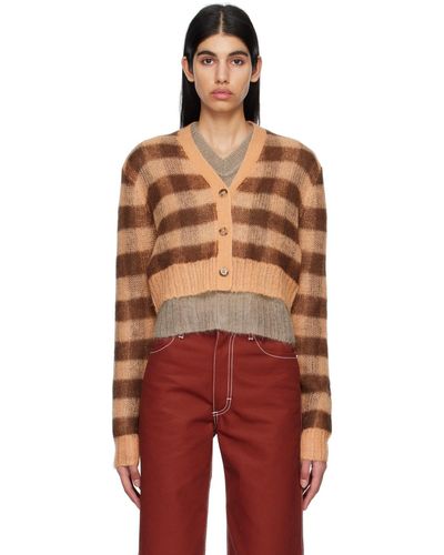 Acne Studios Cardigan brun à ourlet écourté - Rouge