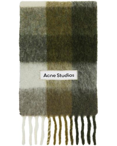 Acne Studios Écharpe taupe et vert à carreaux