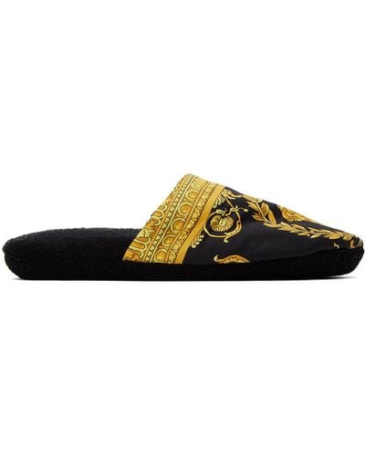 Versace Black & Yellow Baroque Slippers