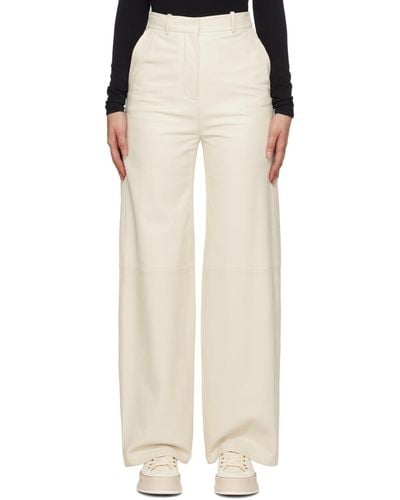 BOSS Off-white Wide Leg Leather Trousers - Natural