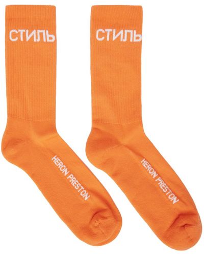Heron Preston & White Logo Long Socks - Orange