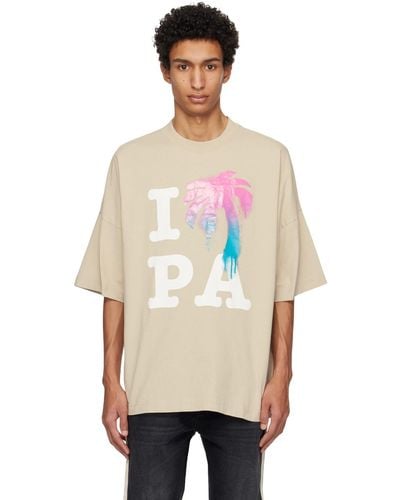 Palm Angels Beige 'i Love Pa' T-shirt - Natural