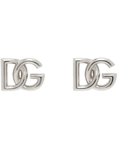 Dolce & Gabbana Clous d'oreilles argentés à logo dg - Noir