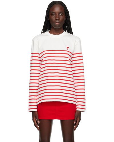 Ami Paris Ami De Coeur Mariniere Stripe T-shirt - Red
