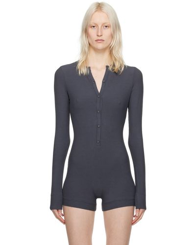 Skims Grey Soft Lounge Button Up Henley Jumpsuit - Black