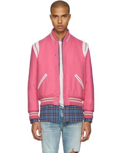 Saint Laurent Pink Wool Teddy Bomber Jacket