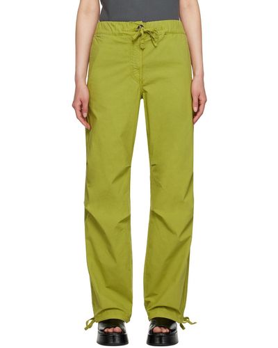 Ganni Pantalon en coton stretch à lien de resserrage - Vert