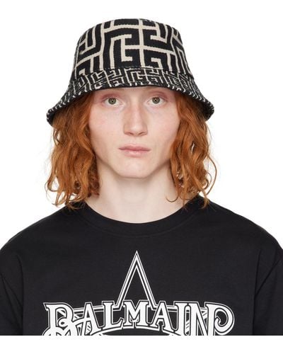 Balmain Monogrammed Jacquard Bucket Hat - Black