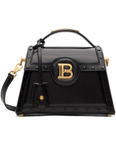 Balmain B-buzz Dynasty Glazed Leather Bag - Black