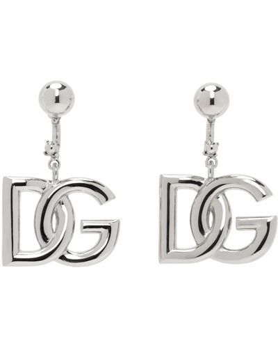 Dolce & Gabbana Boucles d'oreilles argentées à logo - Noir