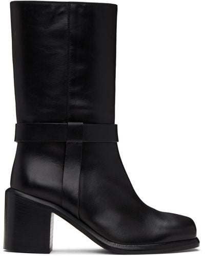 LEGRES Square Toe Biker Boots - Black