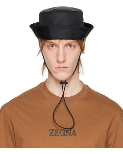 Zegna Black Chin Strap Bucket Hat - Brown
