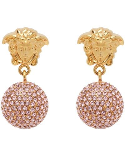 Versace Gold & Pink Medusa Crystal Ball Earrings - White