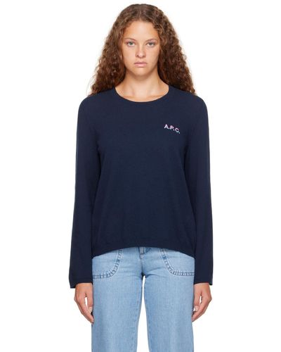 A.P.C. ネイビー ロゴ刺繍 セーター - ブルー