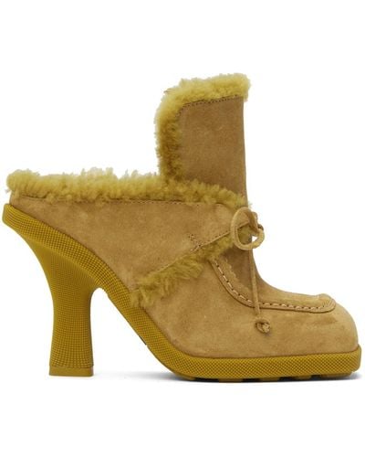 Burberry Yellow Shearling Highland Mules - Green