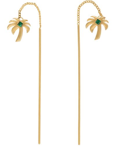 Palm Angels Boucles d'oreilles dorées à pendentif à logo - Blanc