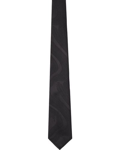 Dries Van Noten Cravate noire à motif graphique