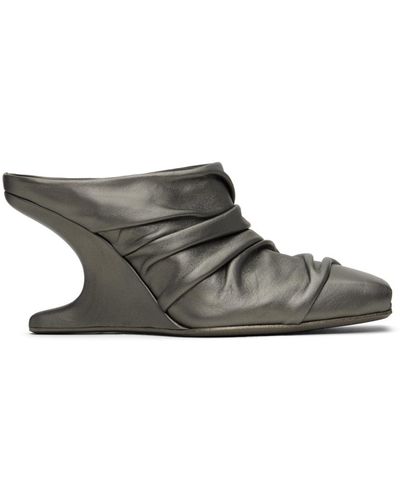 Rick Owens Mules gris acier en porte à faux à fronces - Noir