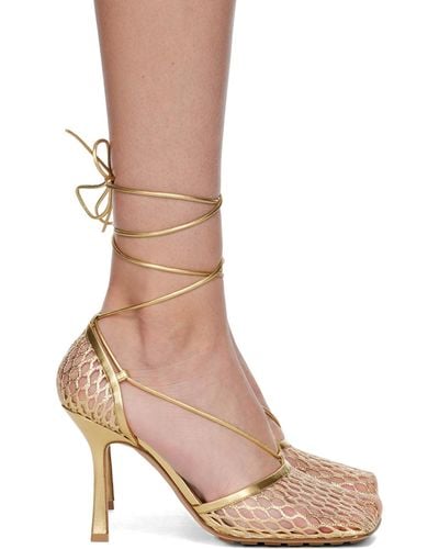 Bottega Veneta Gold Stretch Lace-up Sandal - Brown