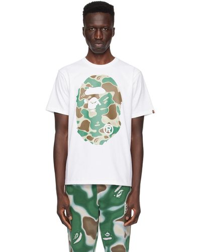 A Bathing Ape T-shirt blanc à logos à motif camouflage liquid - Vert