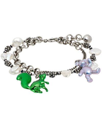 Acne Studios Silver Charm Bracelet - Green