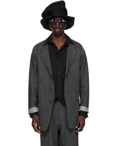 Yohji Yamamoto Veston gris à manches raglan - pour homme - Noir