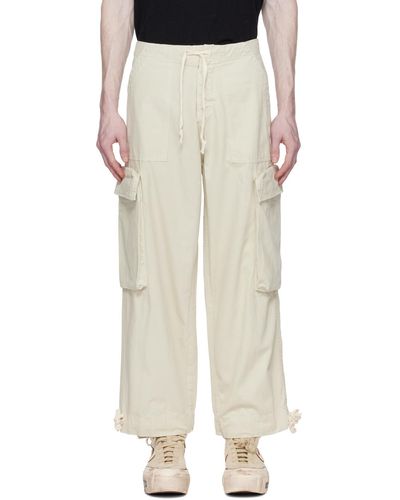 Greg Lauren Pantalon cargo ample vert - Blanc