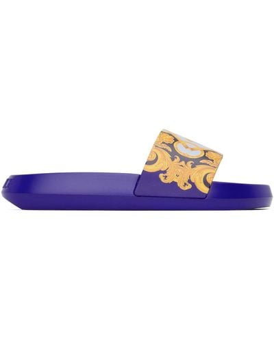 Versace Slide Sandals With Baroque Pattern - Blue