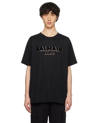 Balmain メタリック フロックロゴ Tシャツ - ブラック