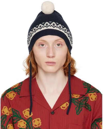 Bode Navy Triangle Beanie - Red