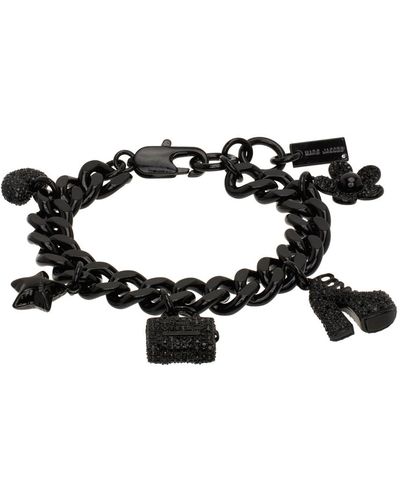 Marc Jacobs Bracelet noir à breloques emblématiques à ornements en verre taillé sertis en pavés