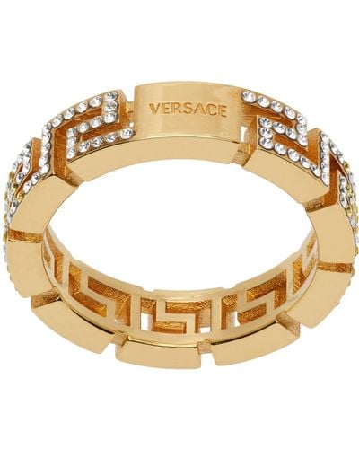 Versace Gold Greca Crystal Ring - Metallic