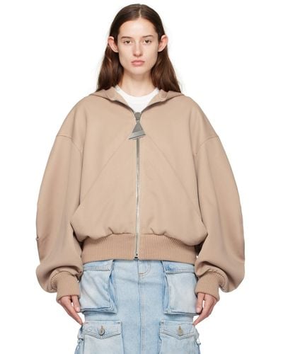The Attico Beige Hooded Bomber Jacket - Natural