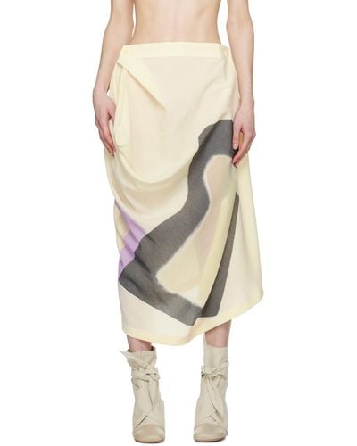 Issey Miyake Off- Graphic Midi Skirt - Natural