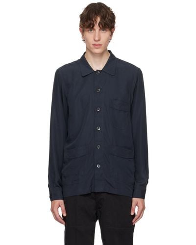 Tom Ford Navy Button Up Shirt - Blue