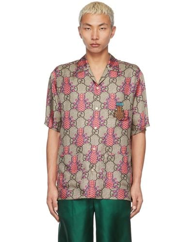 Gucci Khaki Musixmatch Edition '22,705' Pineapple Bowling Shirt - Multicolour