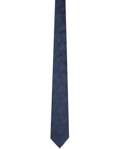 Vivienne Westwood Cravate bleu marine à motif à orbe en tissu jacquard - Noir