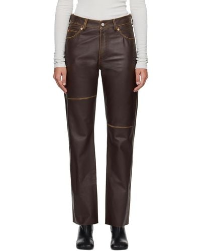 MM6 by Maison Martin Margiela Brown Panelled Leather Trousers - Black