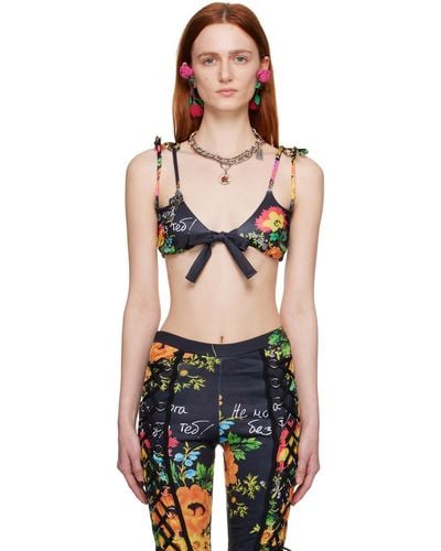 Chopova Lowena Ssense Exclusive Double Delight Neon Floral Bikini Top - Black