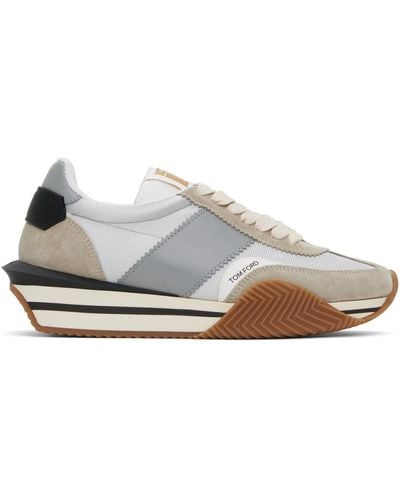 Tom Ford Silver & Grey Suede & Lycra James Trainers - Black