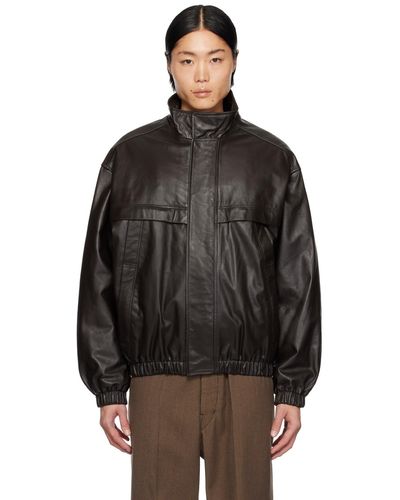 Lemaire Brown Boxy Leather Jacket - Black