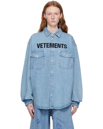 Vetements Chemise bleue en denim à effet délavé