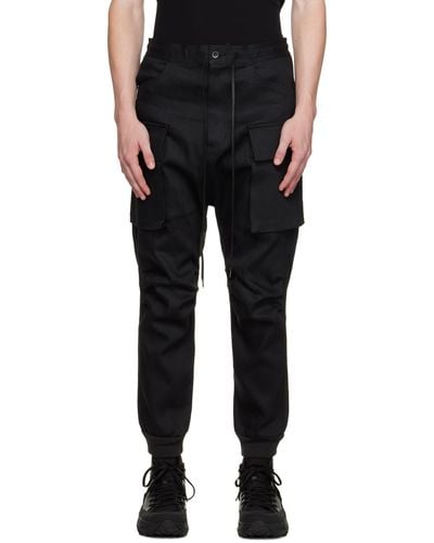 The Viridi-anne Drawstring Denim Cargo Trousers - Black