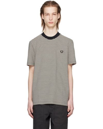 Fred Perry F Perry オフホワイト& ボーダー Tシャツ - ブラック