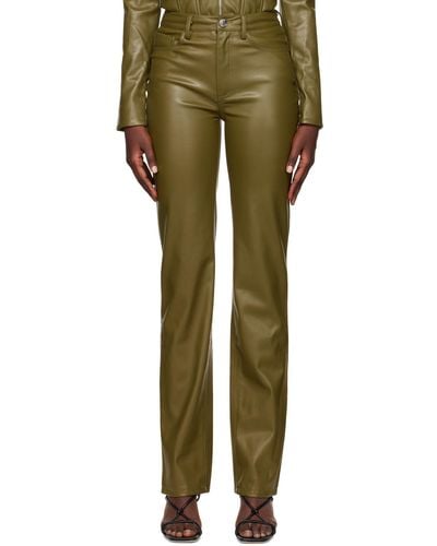 STAUD Khaki Chisel Faux-leather Trousers - Green