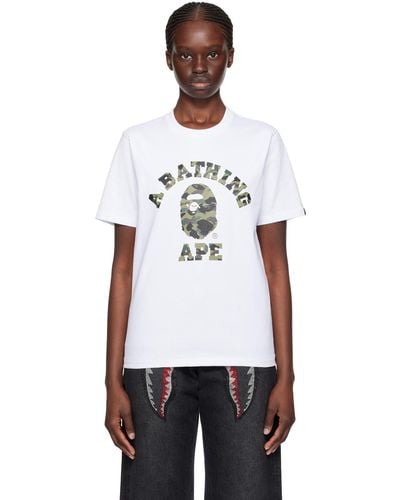 A Bathing Ape T-shirt blanc à logo de style collégial à motif 1st camo - Noir