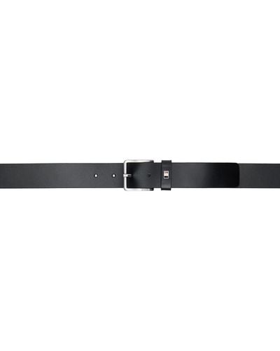 BOSS Italian-Leather Signature-Stripe Hardware Belt - Black