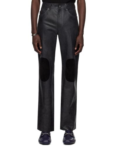 Ferragamo Black 5 Pocket Leather Pants