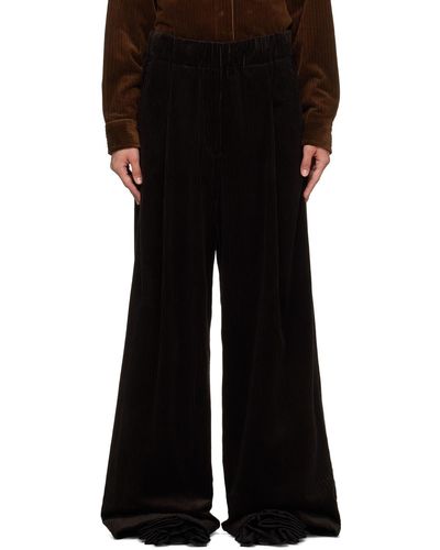 Dries Van Noten Pantalon brun à plis - Noir